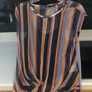 Metallic Sleeveless Shell with Navy Camisole Inlay